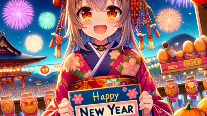 DALL·E 2023-12-31 21.26.52 – A festive and colorful anime-style illustration celebrating the New Year 2024, suitable for an ecchi-themed anime_manga website. The scene includes a